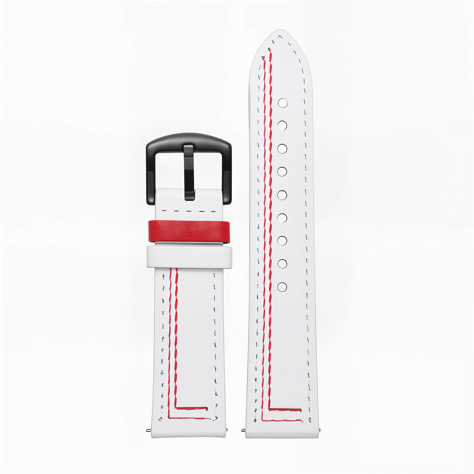 Bracelet sportif en cuir blanc avec couture rouge