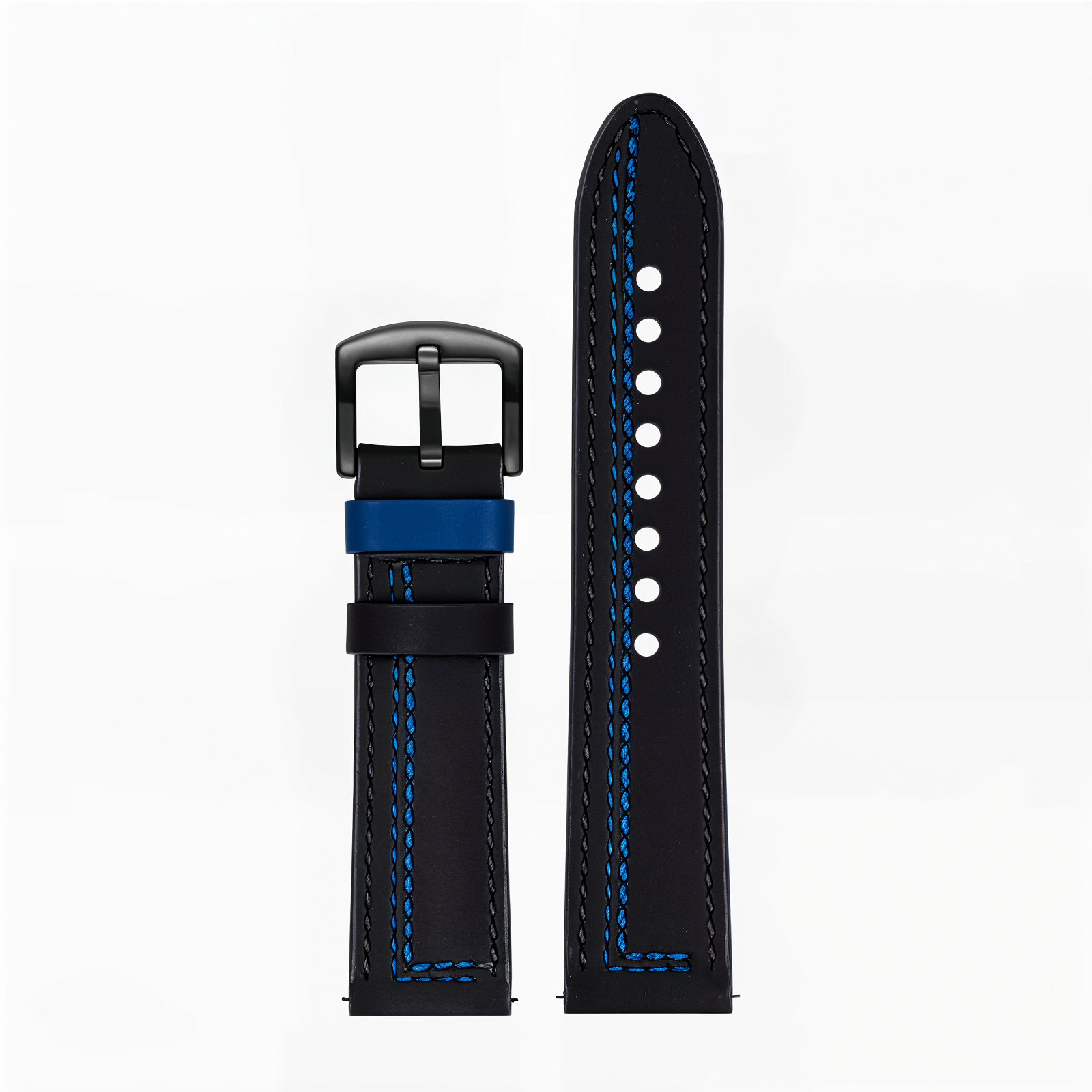 Bracelet sportif en cuir noir avec couture bleu