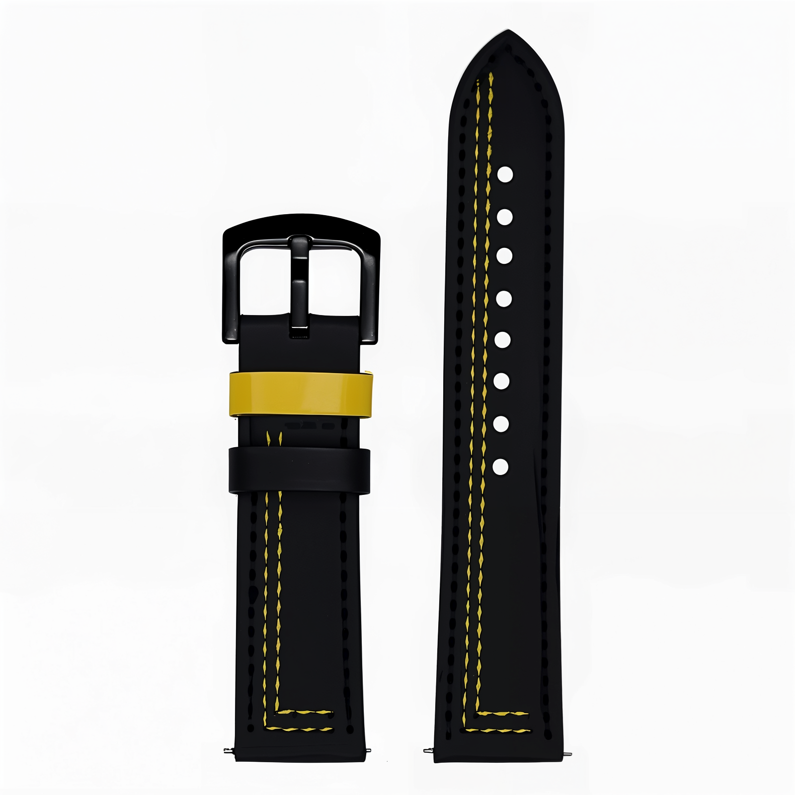 Bracelet sportif en cuir noir avec couture jaune