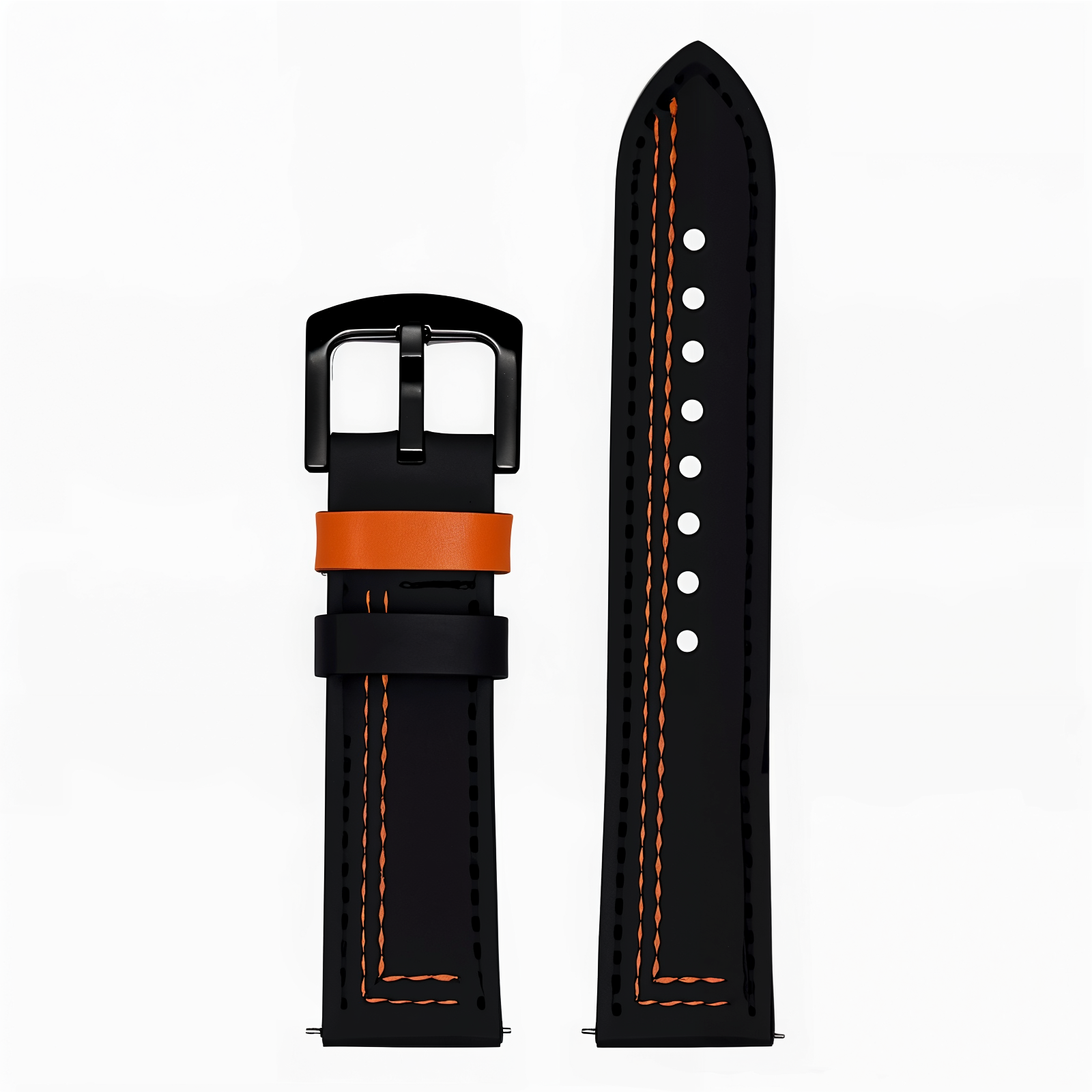 Bracelet sportif en cuir noir avec couture orange