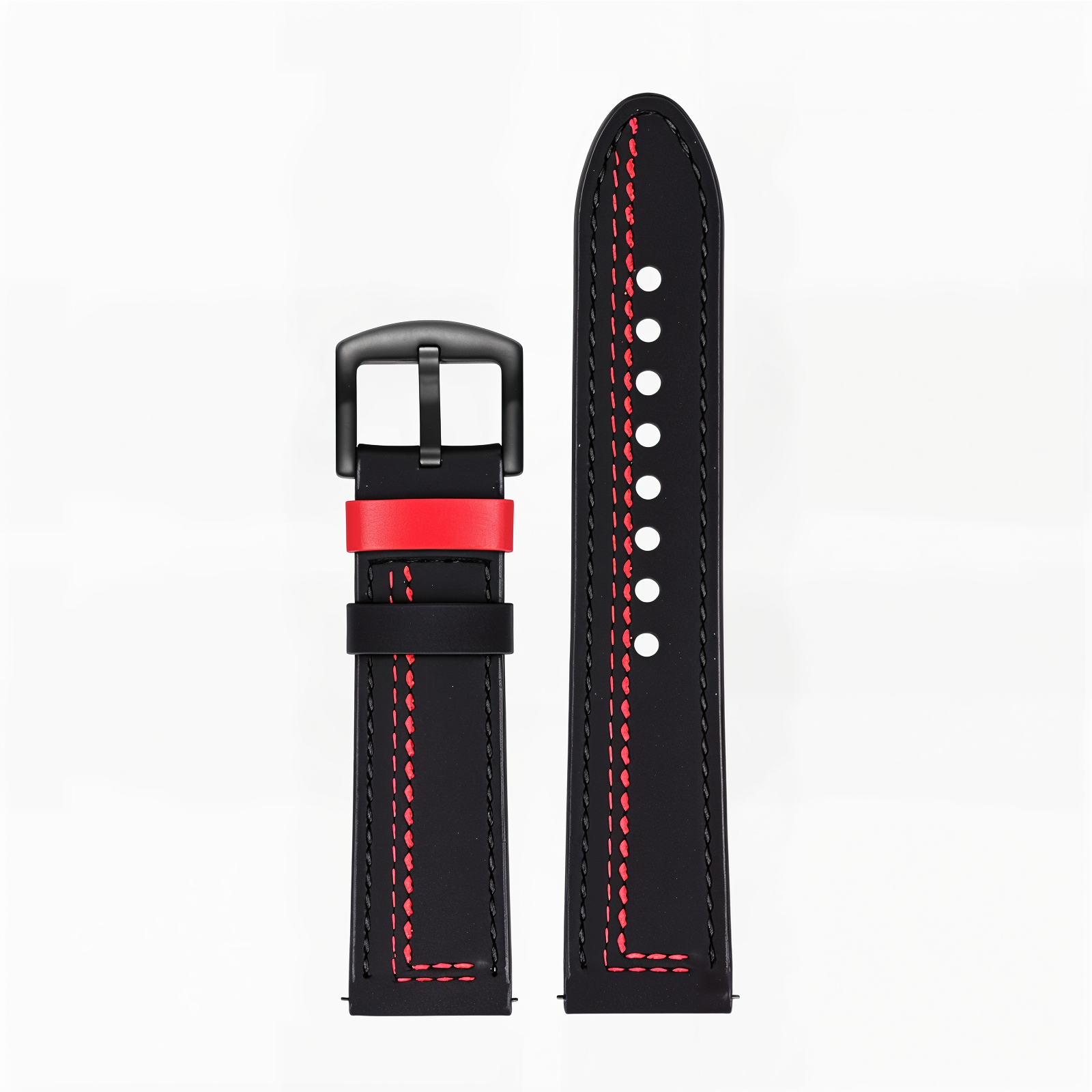 Bracelet sportif en cuir noir avec couture rouge