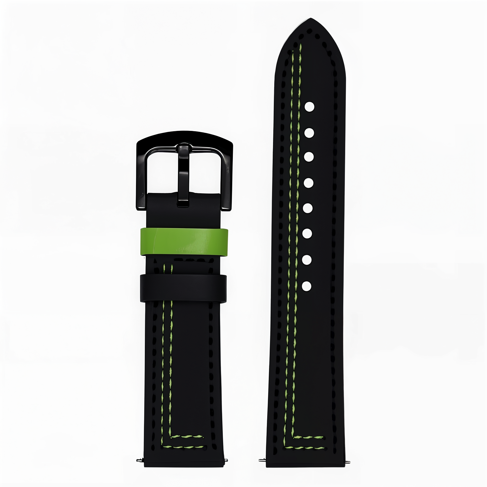 Bracelet sportif en cuir noir avec couture verte