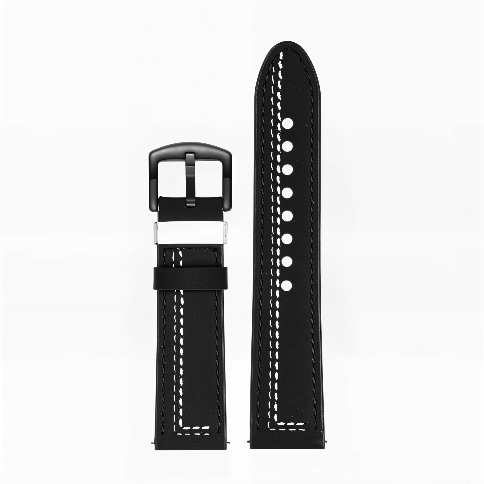 Bracelet sportif en cuir noir avec couture blanche